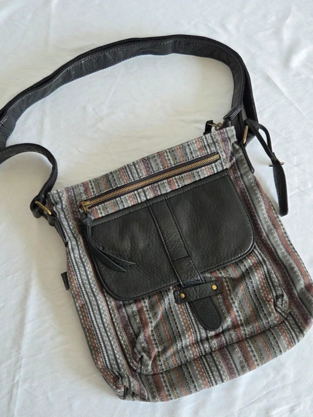Pistil Women's Gray Stitched Crossbody Bag Black Faux Leather Pockets
